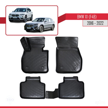 Compatible avec BMW X1 (F48) 2016-2022 4D Tapis de Voiture Noir