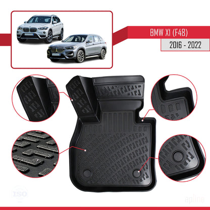 Compatible avec BMW X1 (F48) 2016-2022 4D Tapis de Voiture Noir