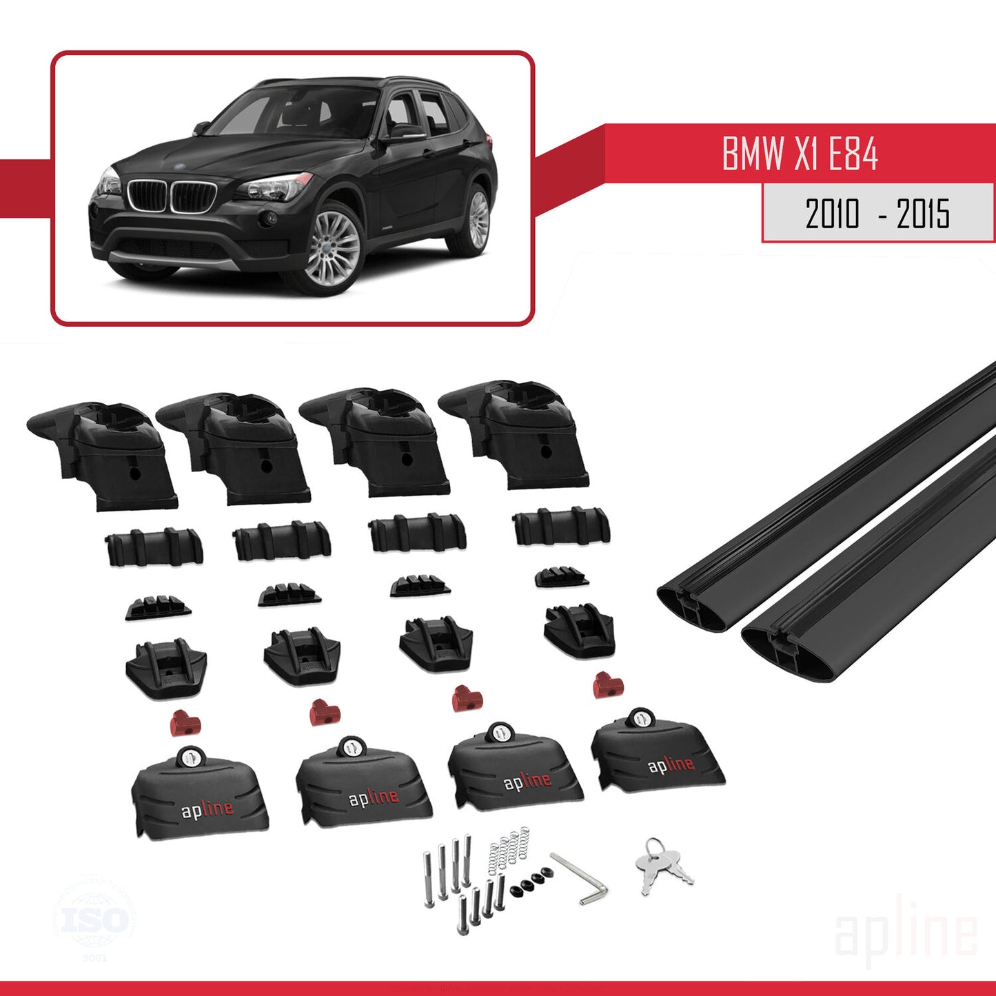 Kompatibel mit BMW X1 (E84) 2010-2015 ACE-2 Dachträger, Auto-Dachgepäckträger, schwarzes Aluminium, 2 Stangen