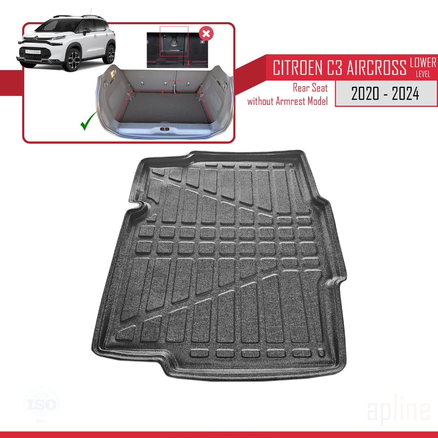 Tapis de Coffre pour Citroen C3 AIRCROSS 2020-2024 Plancher de Chargement Inférieur NOIR