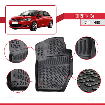 Compatible avec Citroen C4 II (B7) 2011-2018 4D Tapis de Voiture Noir