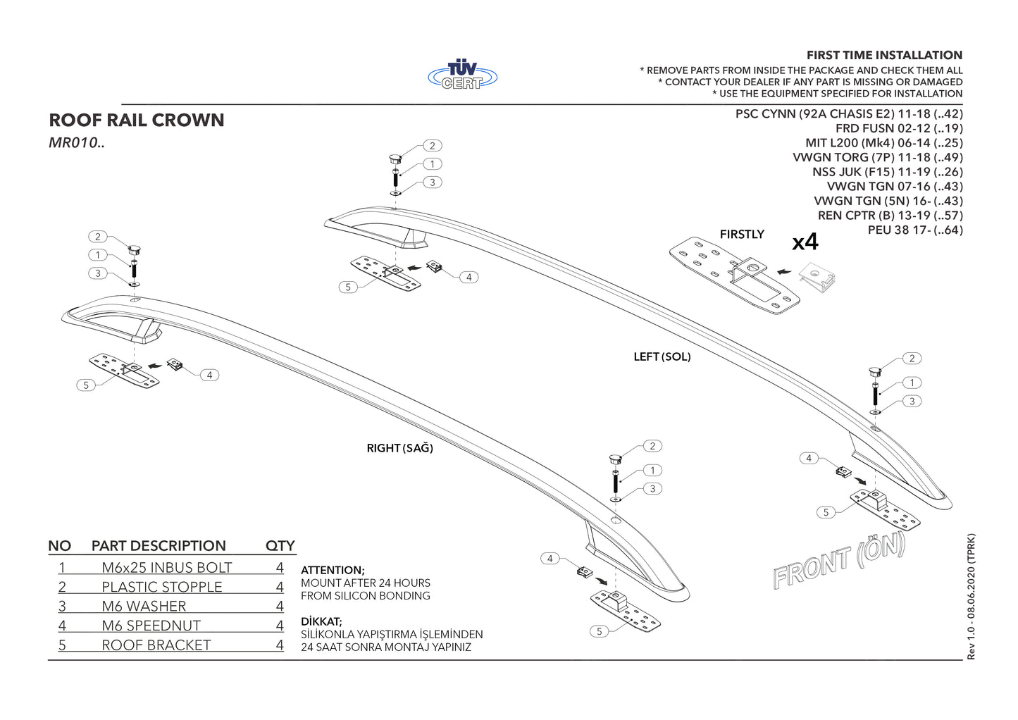 Passend für Ford Fusion 2002–2012 (kurzer Radstand L1/H1) Dachreling/Dachträger (Klebemodell), Grau