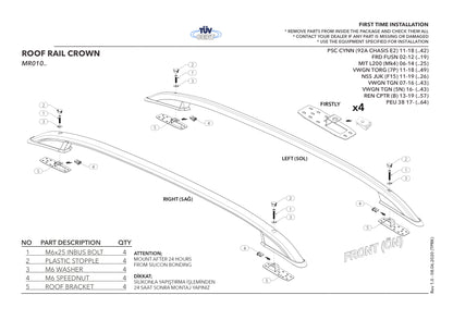 Passend für Ford Fusion 2002–2012 (kurzer Radstand L1/H1) Dachreling/Dachträger (Klebemodell), Grau