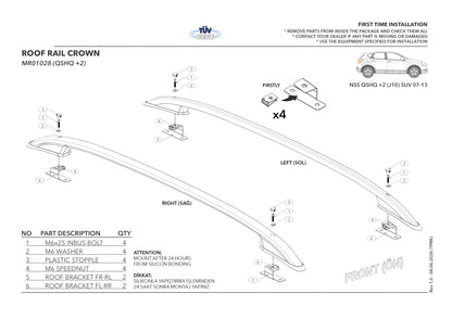 Compatible avec Nissan Qashqai +2 (NJ10) 2008-2013 (Empattement Court L1/H1) Rails de Toit Porte-bagages sur le Toit (Modèle Adhésif) Gris