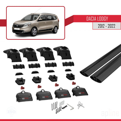 Compatible avec Dacia Lodgy (J92) 2012-2022 ACE-2 Barres de Toit Railing Porte-Bagages de Voiture Noir Aluminium 2 Barres