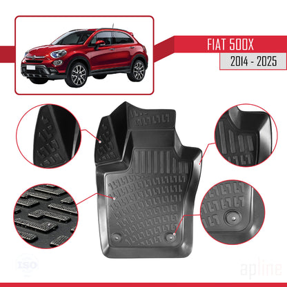 Compatible avec Fiat 500 X 2014-2025 4D Tapis de Voiture Noir