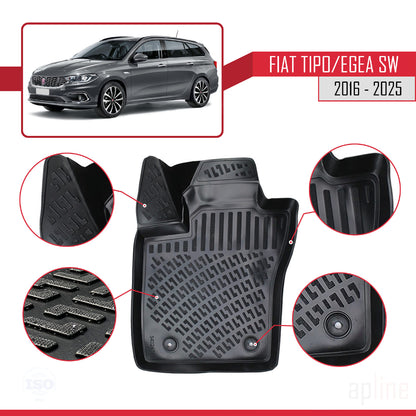 Compatible avec Fiat Egea Break 2016-2025 4D Tapis de Voiture Noir