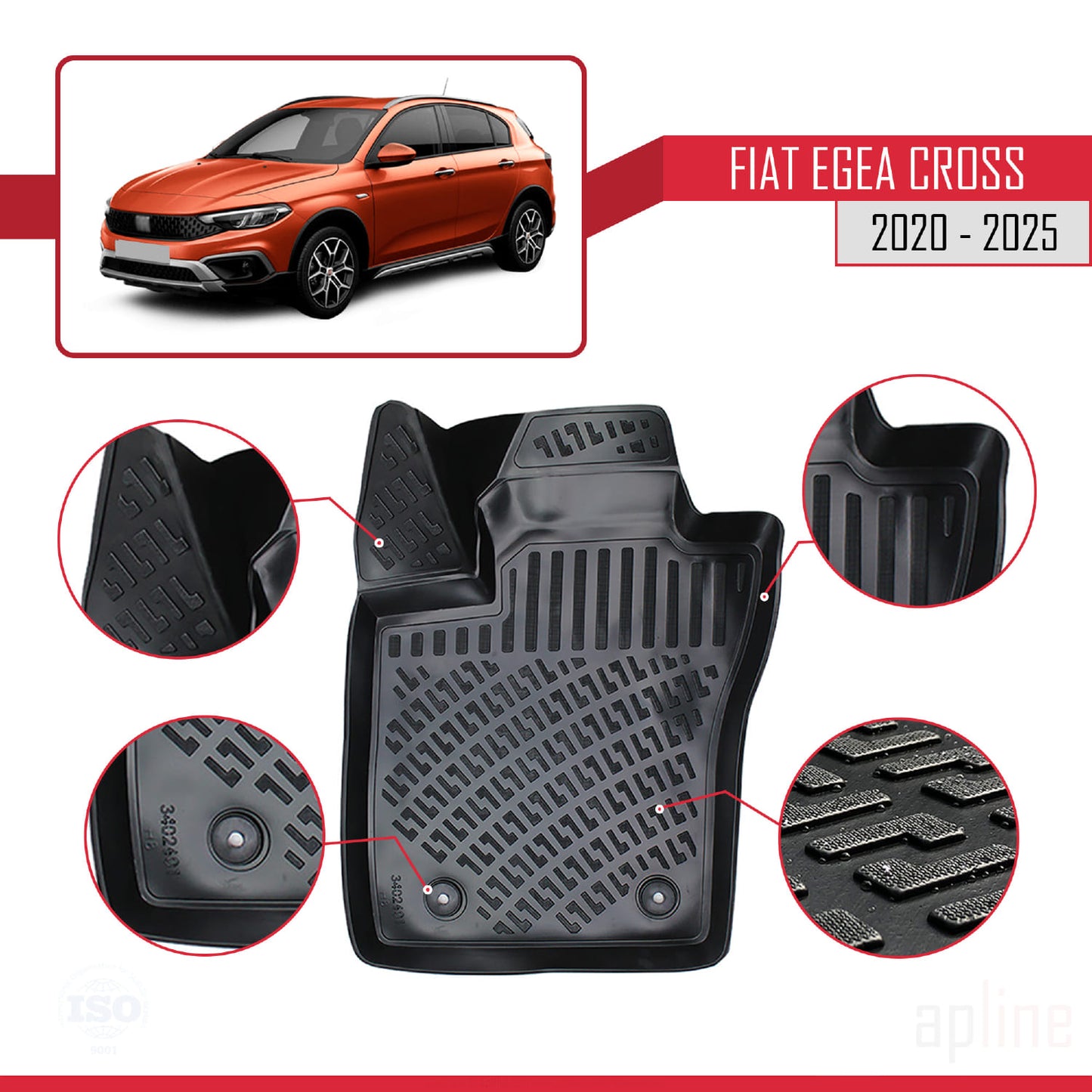 Passend für Fiat Egea Cross 2020-2024, 4D schwarze Automatten