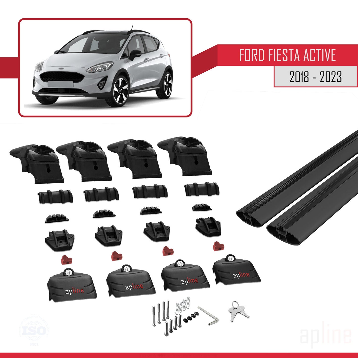 Kompatibel mit Ford Fiesta 7 Active 2018-2023 ACE-2 Dachgepäckträger, Gepäckträger, schwarzes Aluminium, 2 Stangen