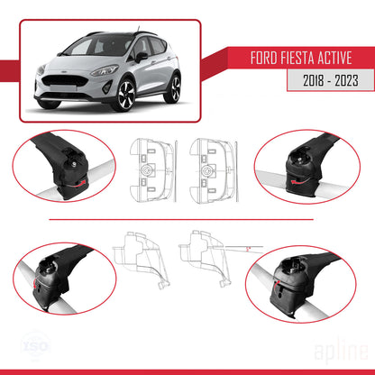 Kompatibel mit Ford Fiesta 7 Active 2018-2023 ACE-2 Dachgepäckträger, Gepäckträger, schwarzes Aluminium, 2 Stangen
