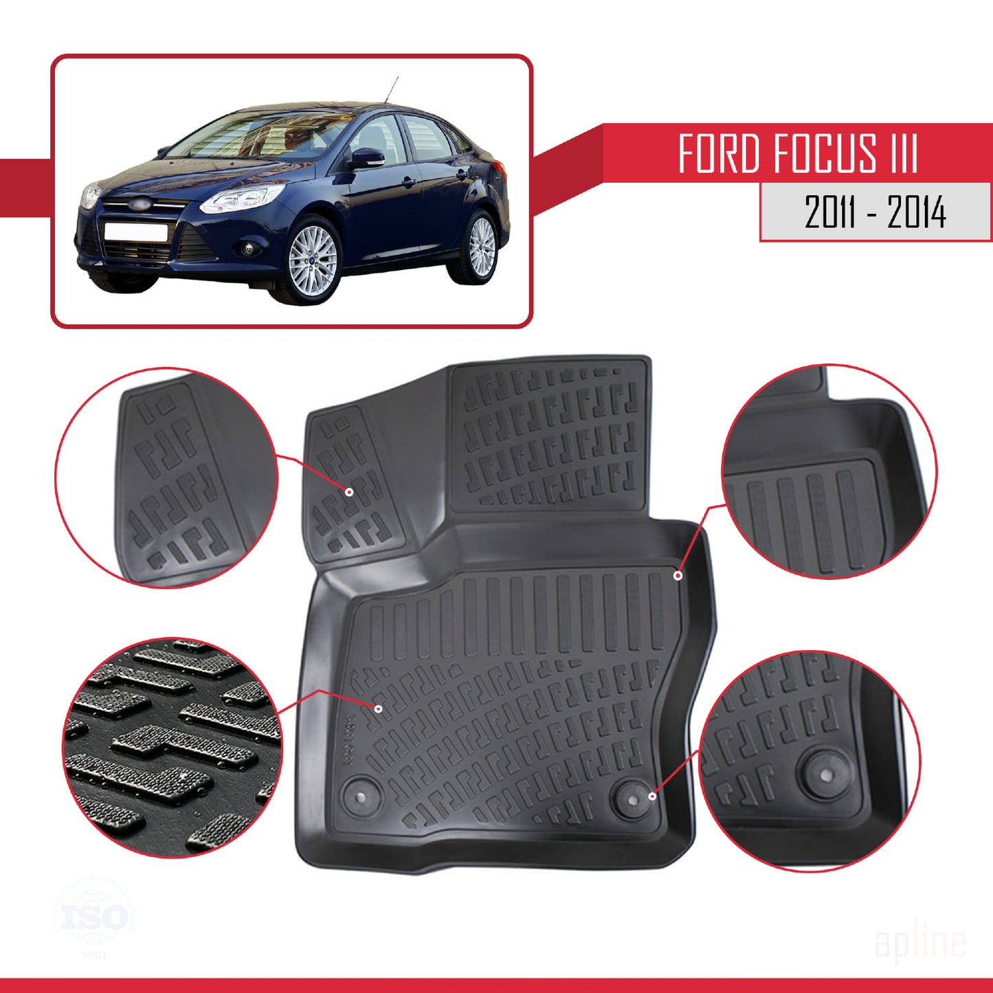 Passend für Ford Focus 3 (C346) Vor-Facelift 2011-2014, 4-türige Automatten, schwarz