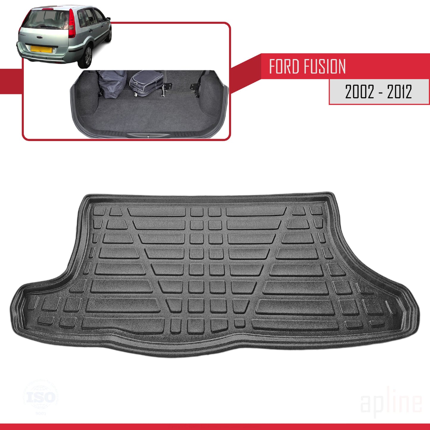 Passend für Ford Fusion 2002-2012, flexible Kofferraummatte, Ladeboden, schwarz