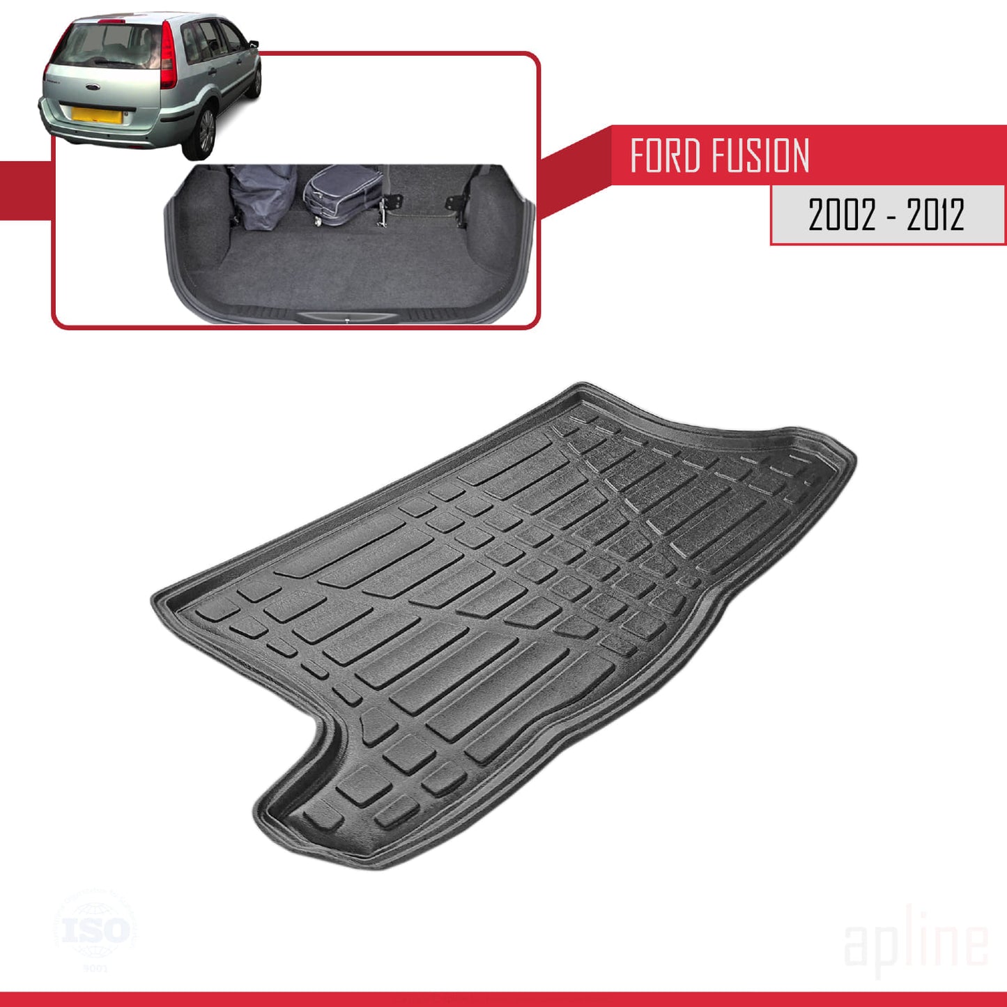 Passend für Ford Fusion 2002-2012, flexible Kofferraummatte, Ladeboden, schwarz