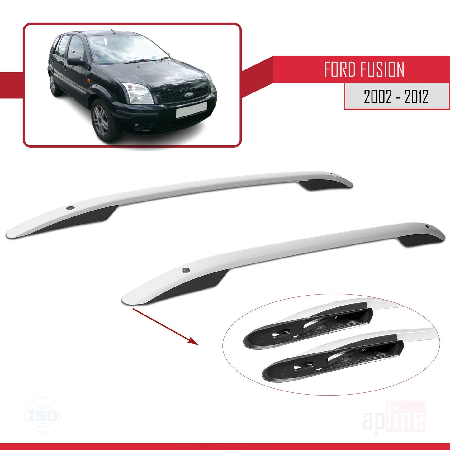 Passend für Ford Fusion 2002–2012 (kurzer Radstand L1/H1) Dachreling/Dachträger (Klebemodell), Grau