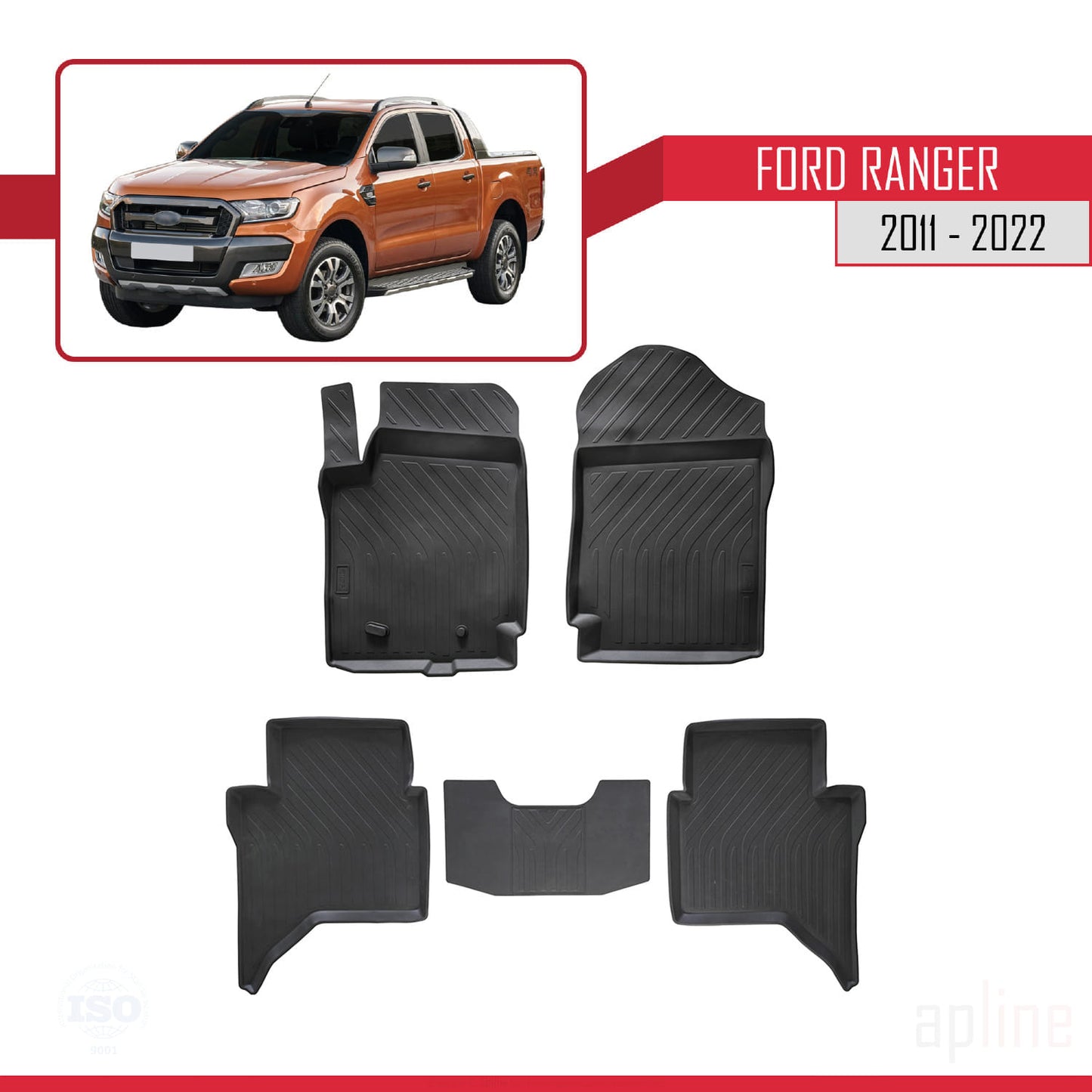 Passend für Ford Ranger (P375) 2011-2022 4D Automatten Schwarz