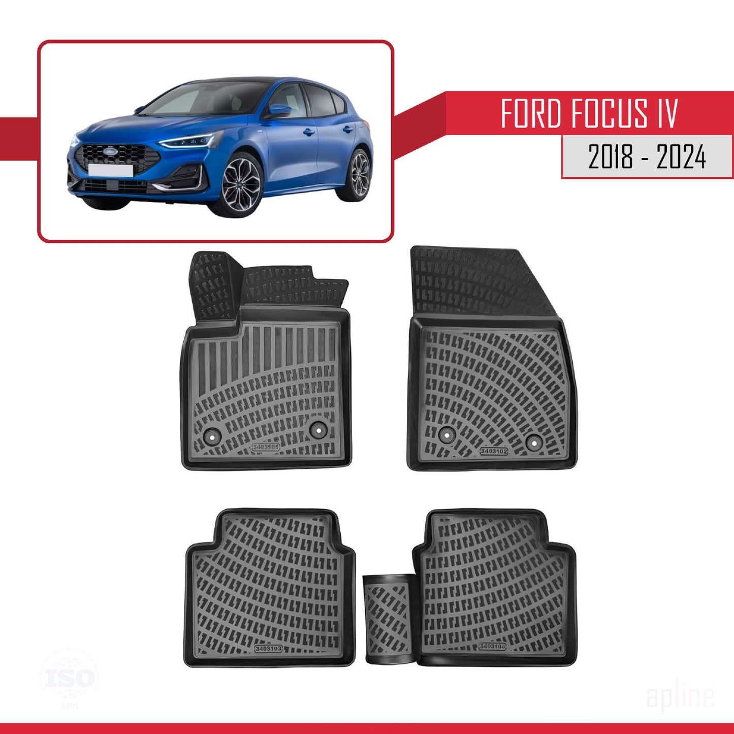 Passend für Ford Focus 4 (C519) 2018-2025 4D Schwarze Automatten