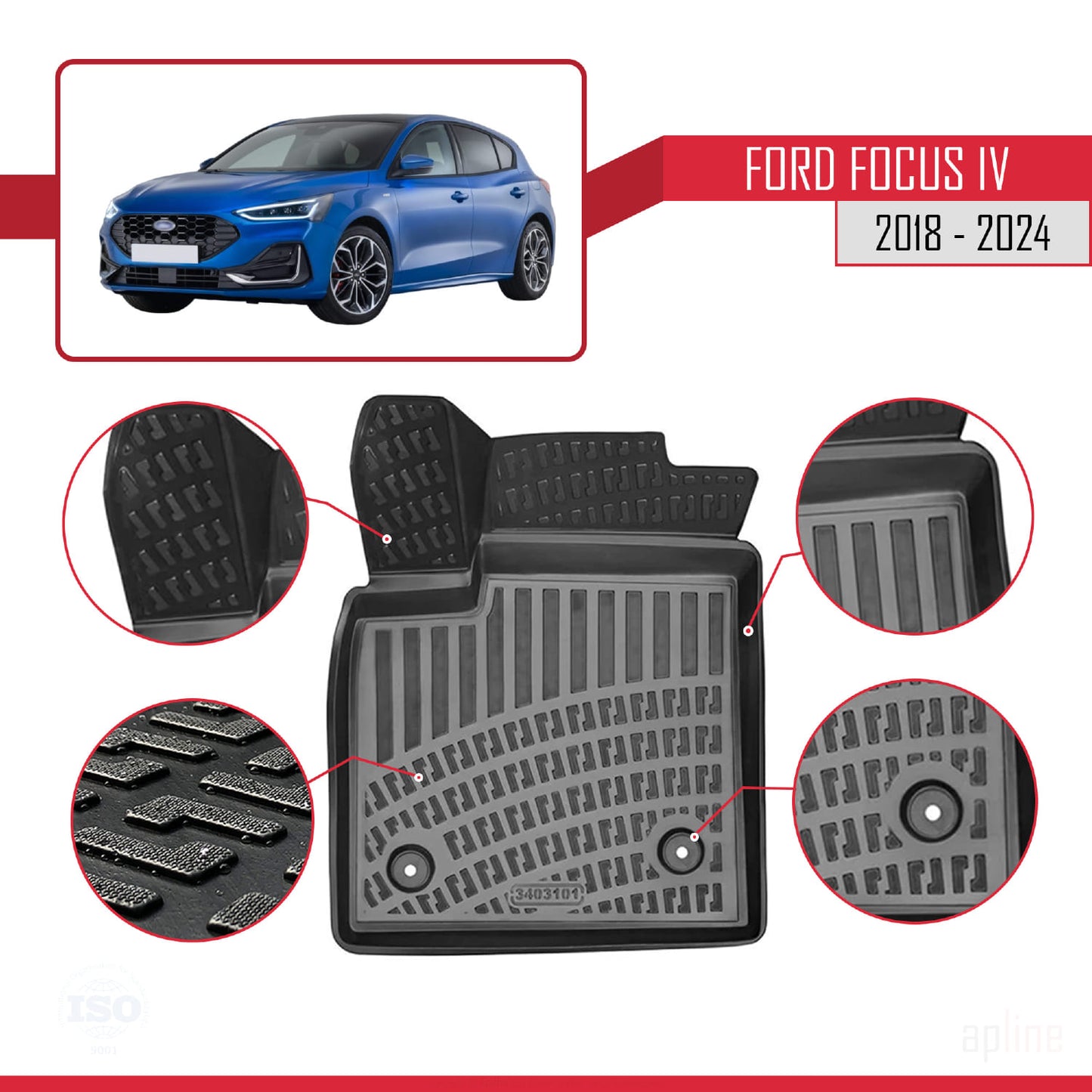 Passend für Ford Focus 4 (C519) 2018-2025 4D Schwarze Automatten