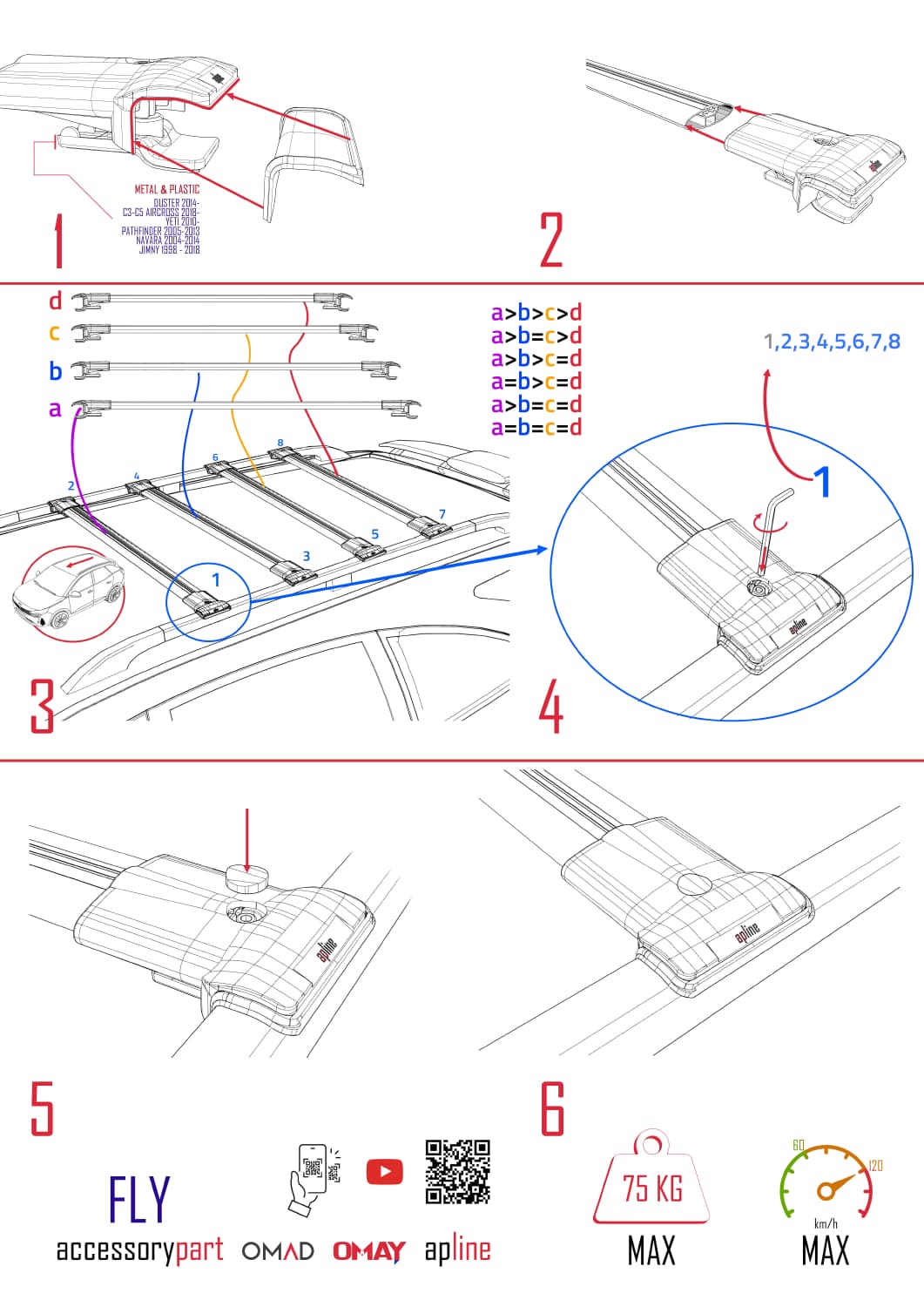 Kompatibel mit Ford Transit/Tourneo Connect 2002-2013 FLY Modell Dachgepäckträger, schwarzes Aluminium, 4 Stangen