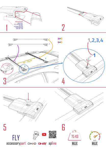 Kompatibel mit Chevrolet Captiva 2006-2010 FLY Modell Dachgepäckträger, schwarzes Aluminium, 2 Stangen