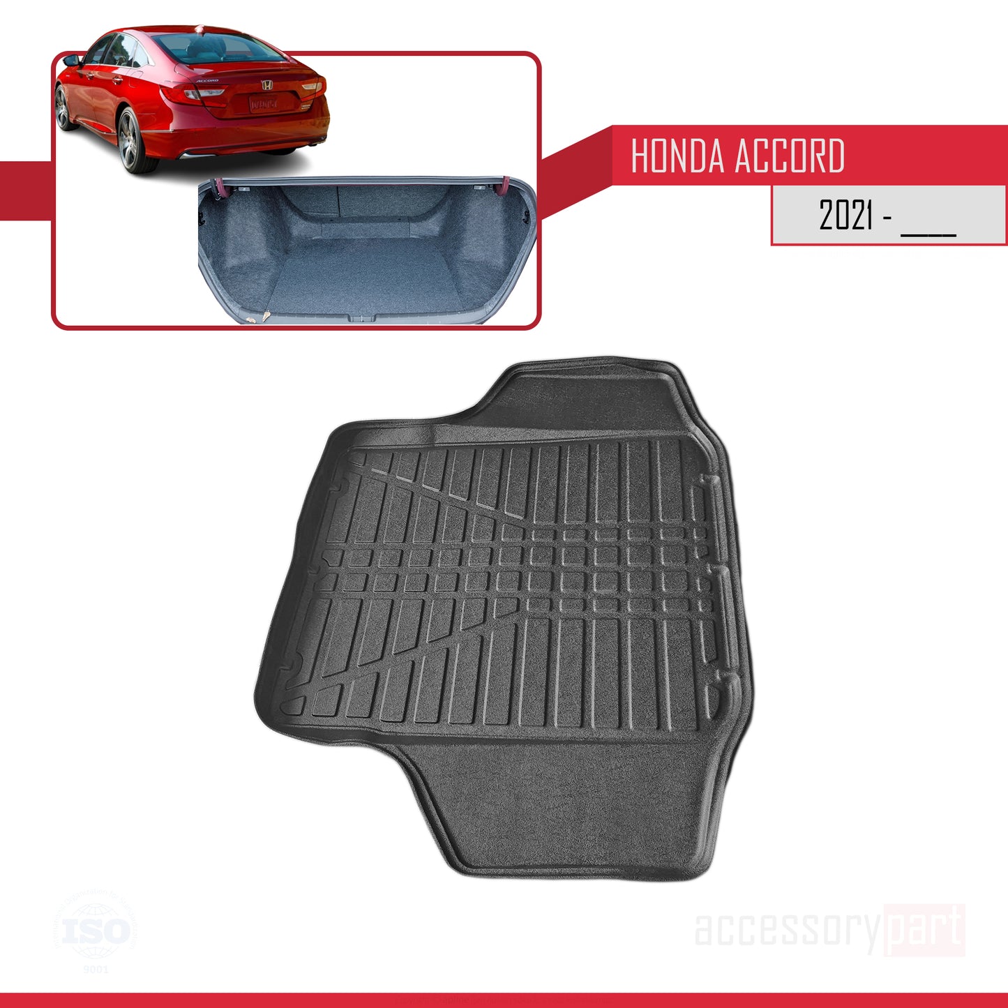 Kompatibel mit Honda Accord X Post-Facelift 2021-2023 Flexibel Kofferraumwanne Laderaumwanne Schwarz