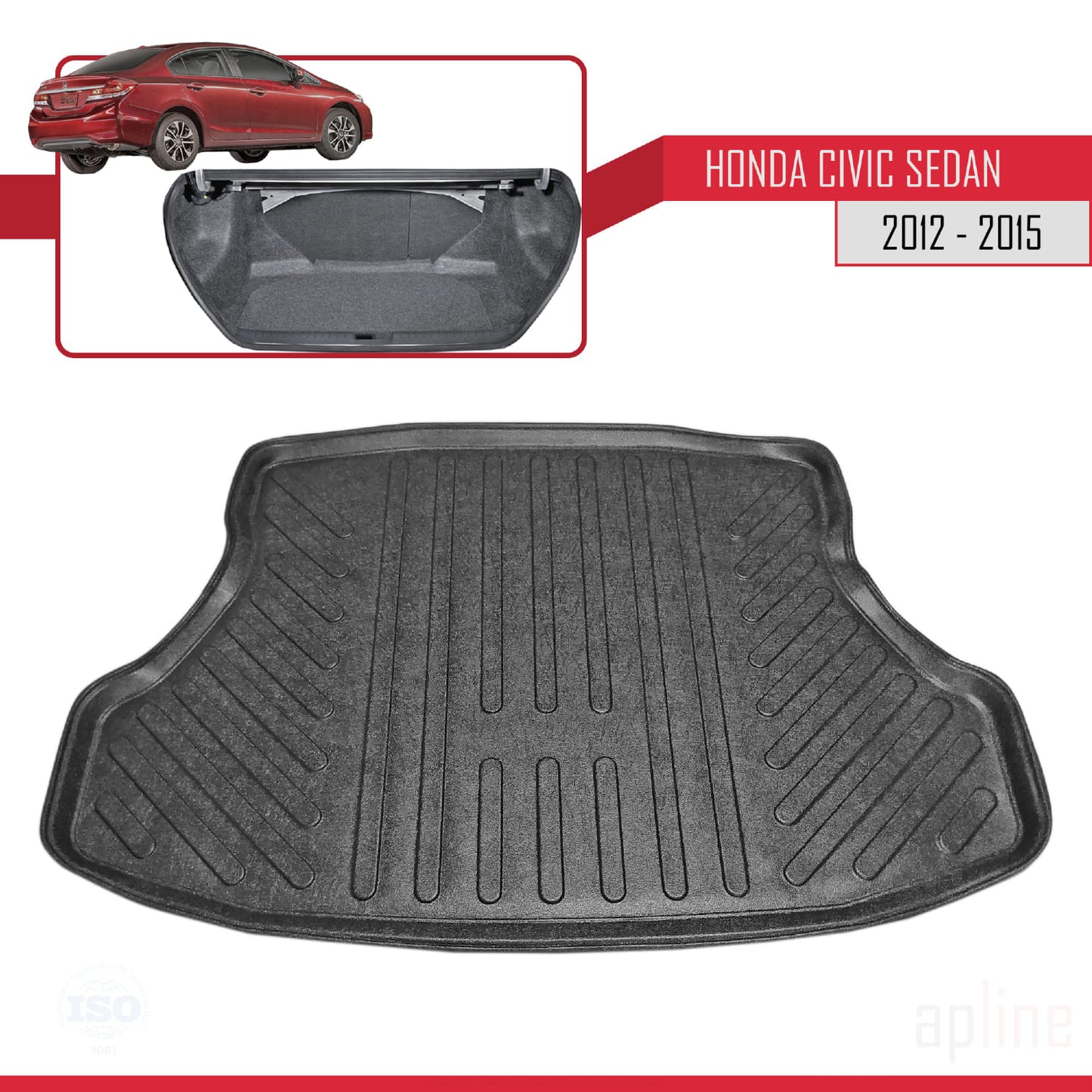 Kompatibel mit Honda Civic 9 (FB) Stufenheck 2012-2015 Flexibel Kofferraumwanne Laderaumwanne Schwarz
