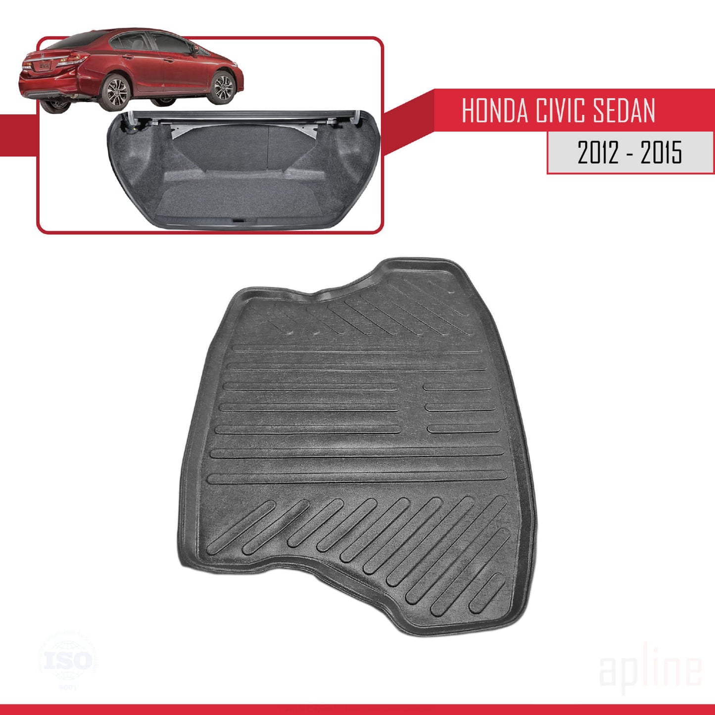 Kompatibel mit Honda Civic 9 (FB) Stufenheck 2012-2015 Flexibel Kofferraumwanne Laderaumwanne Schwarz