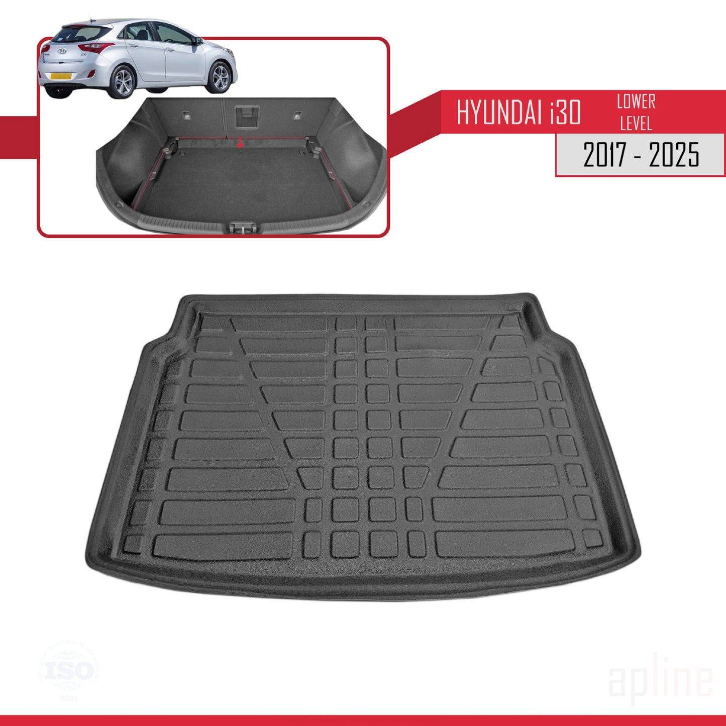 Kompatibel mit Hyundai i30 3 (PD) 2017-2025 Flexibel Kofferraumwanne Unterer Ladeboden Laderaumwanne Schwarz