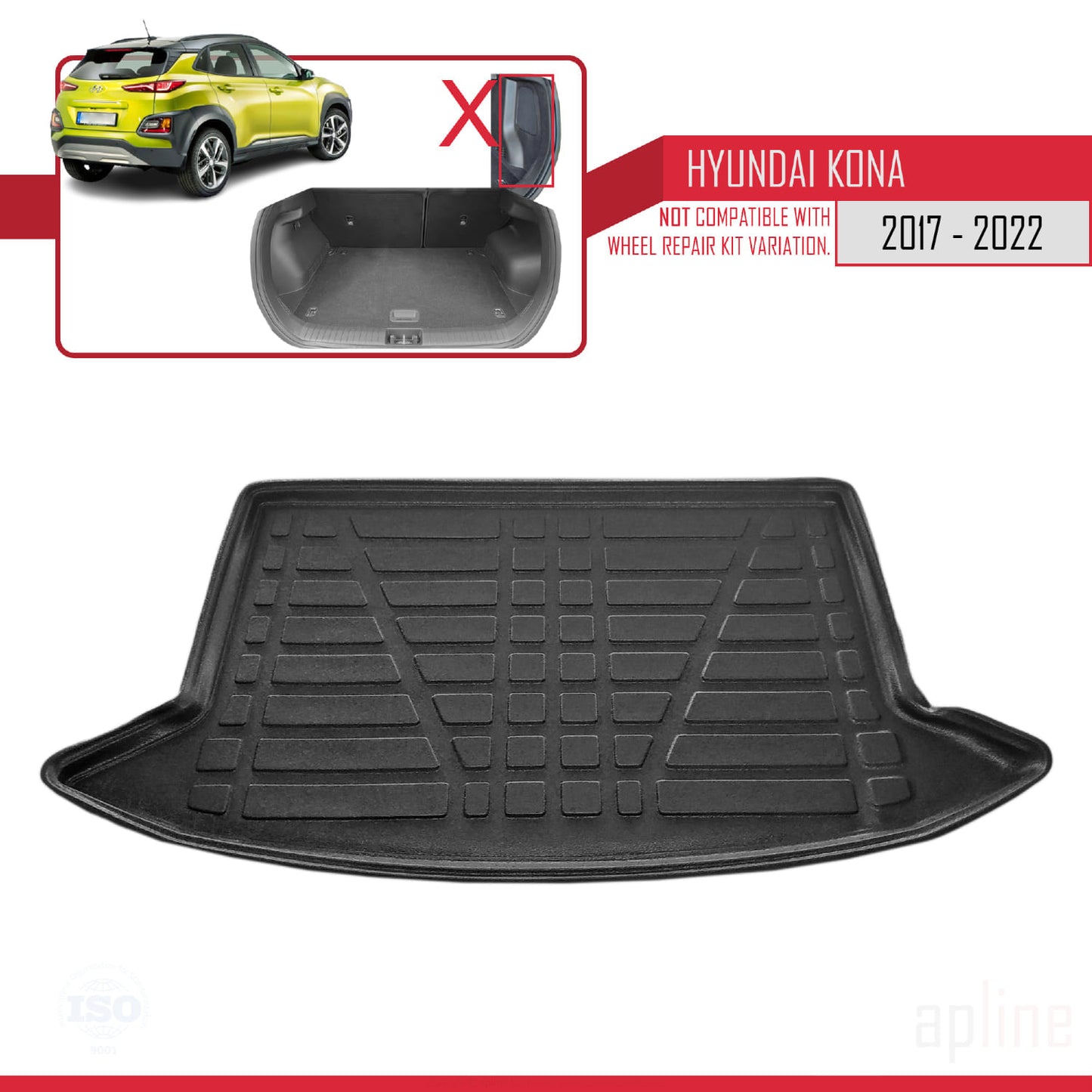 Kompatibel mit Hyundai Kona (OS) 2017-2022 Flexibel Kofferraumwanne Laderaumwanne Schwarz