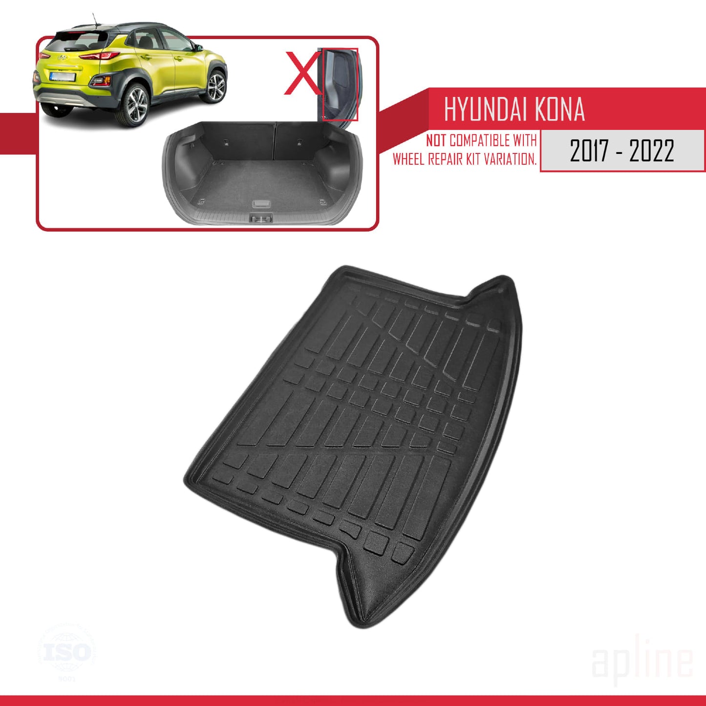 Kompatibel mit Hyundai Kona (OS) 2017-2022 Flexibel Kofferraumwanne Laderaumwanne Schwarz