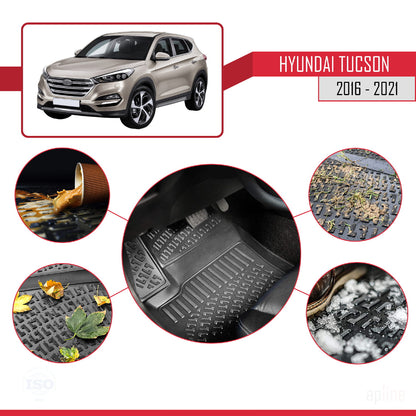 Compatible avec Hyundai Tucson 3 (TL) 2016-2021 4D Tapis de Voiture Noir