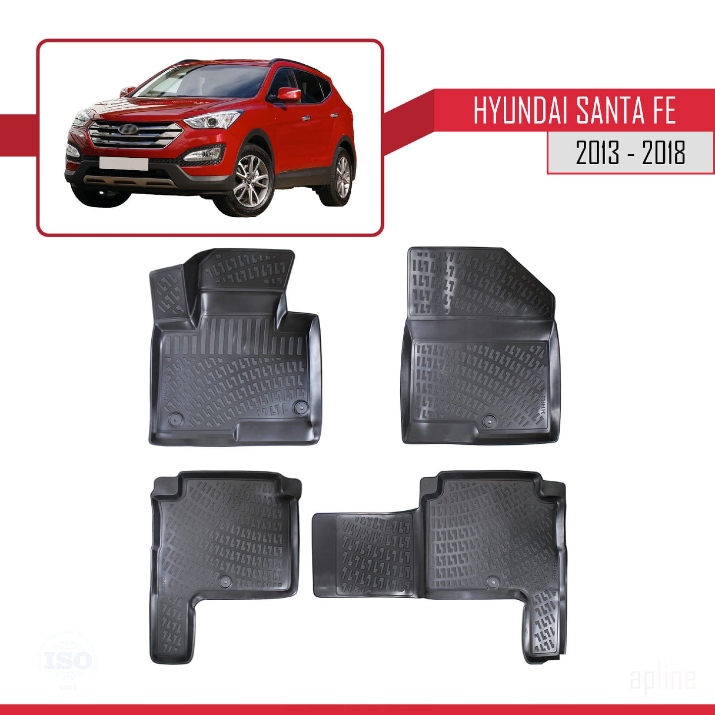 Compatible avec Hyundai Santa Fe 3 (DM) 2013-2018 4D Tapis de Voiture Noir