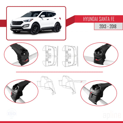 Compatibile con Hyundai Santa Fe 3 (DM) 2013-2018 ACE-2 Barre portatutto per auto Portapacchi in alluminio nero 2 barre