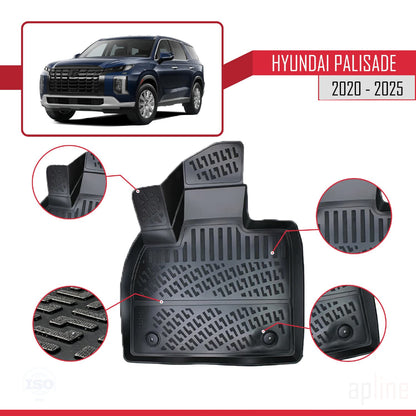 Kompatibel mit Hyundai Palisade (7 Koltuk) 2020-2025 4D Gummimatten Schwarz