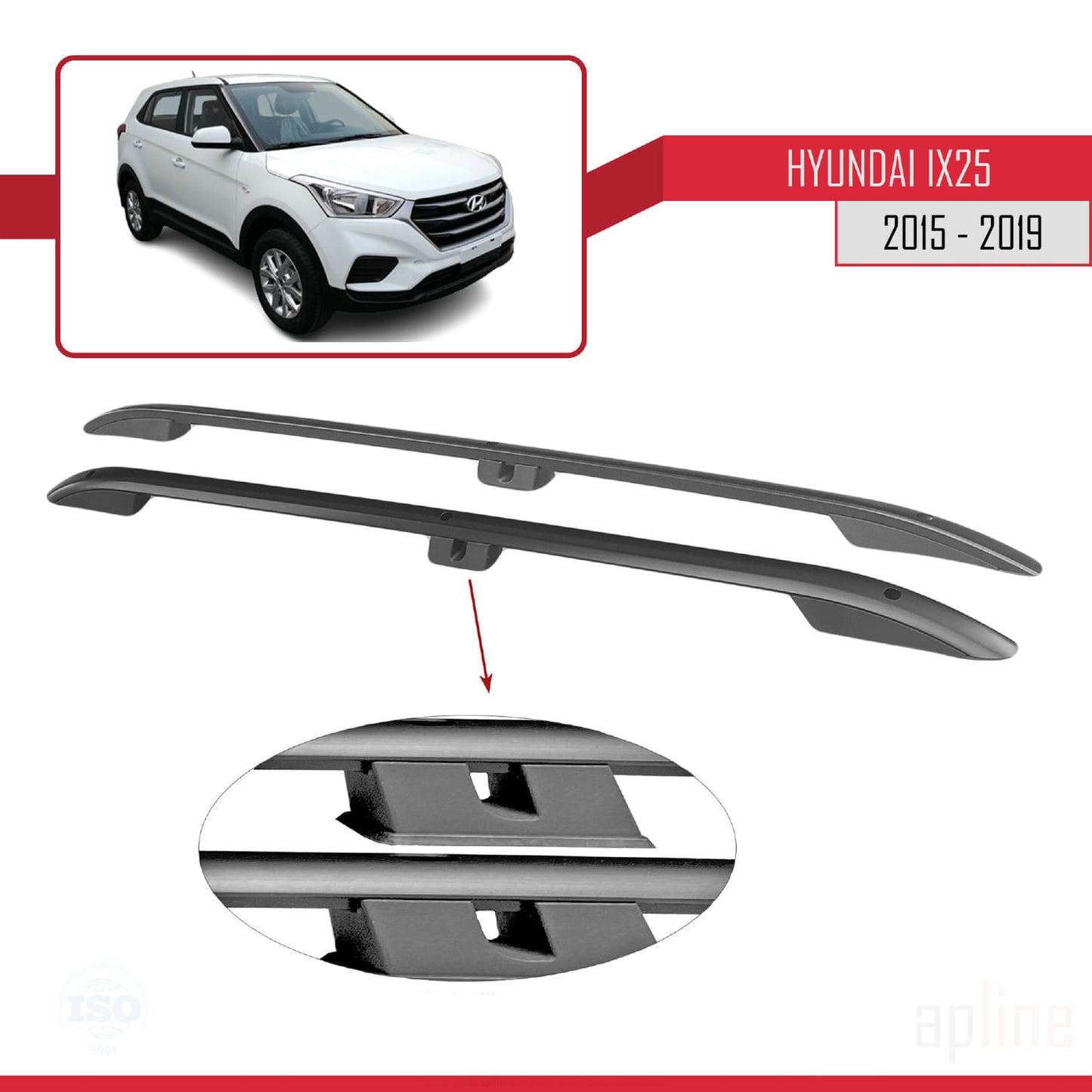 Compatible avec Hyundai ix25 2015-2019 (Empattement Court L1/H1) Rails de Toit Porte-bagages sur le Toit (Modèle Adhésif) Noir