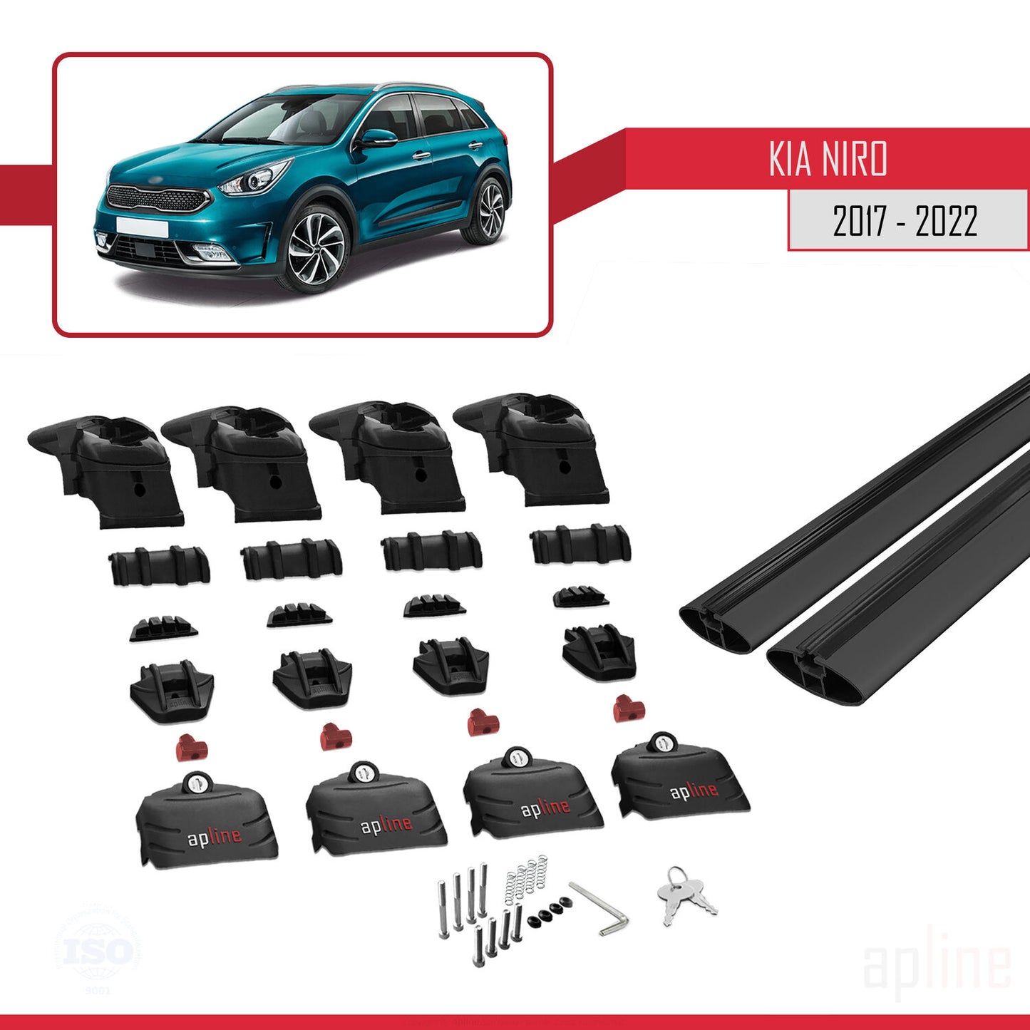 Compatible with Kia Niro (DE) 2017-2022 ACE-2 Car Roof Rack Cross Bar Black Aluminium 2 Bars