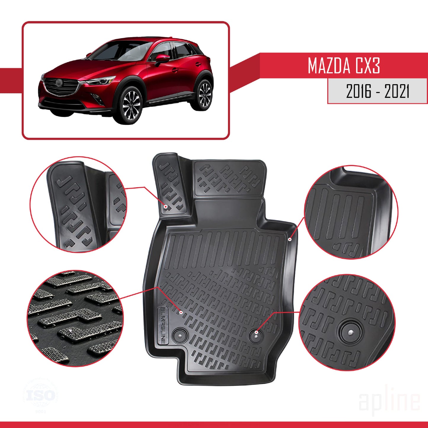 Compatible avec Mazda CX-3 (DK) 2016-2021 4D Tapis de Voiture Noir