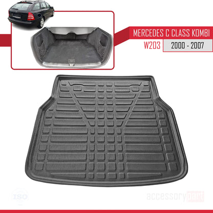 Compatible with Mercedes C Class 2 (S203) 2000-2007 Flexible Trunk Mats Cargo Liner Black