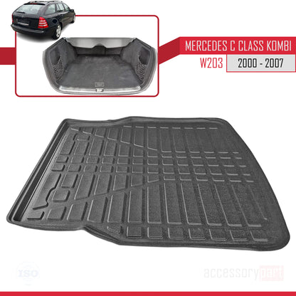 Compatible with Mercedes C Class 2 (S203) 2000-2007 Flexible Trunk Mats Cargo Liner Black