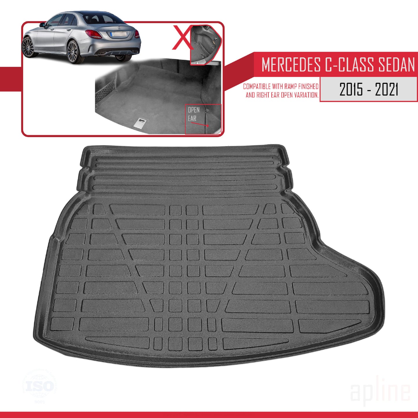Kompatibel mit Mercedes C Klasse 4 (W205) 2015-2021 Flexibel Kofferraumwanne Laderaumwanne Schwarz