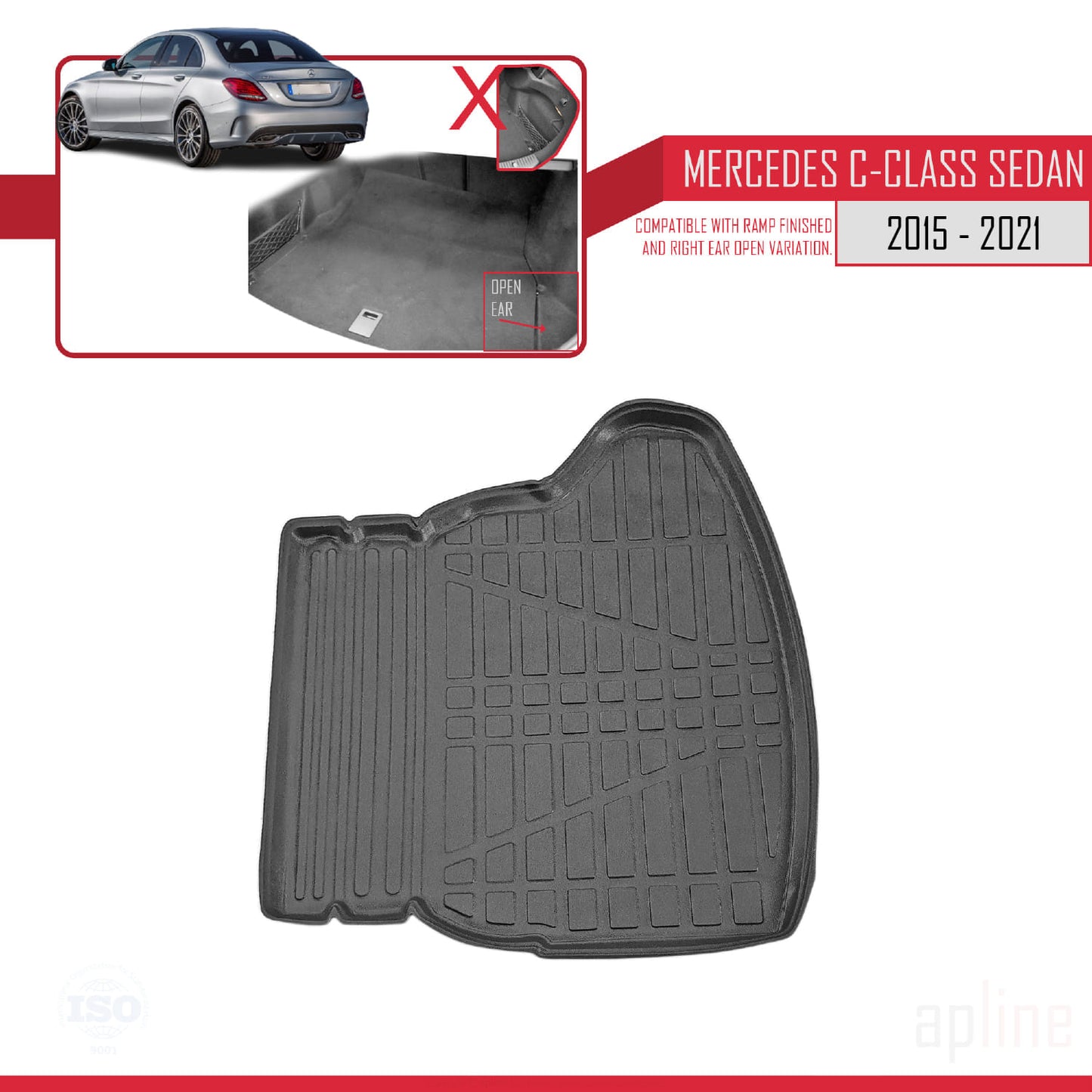 Kompatibel mit Mercedes C Klasse 4 (W205) 2015-2021 Flexibel Kofferraumwanne Laderaumwanne Schwarz