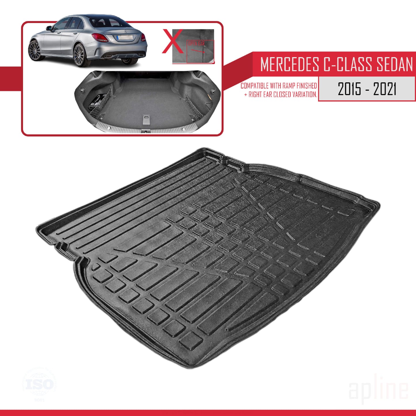 Compatible avec Mercedes Classe C 4 (W205) V3 2015-2021 Flexible Tapis de Coffre Plancher de Chargement Noir