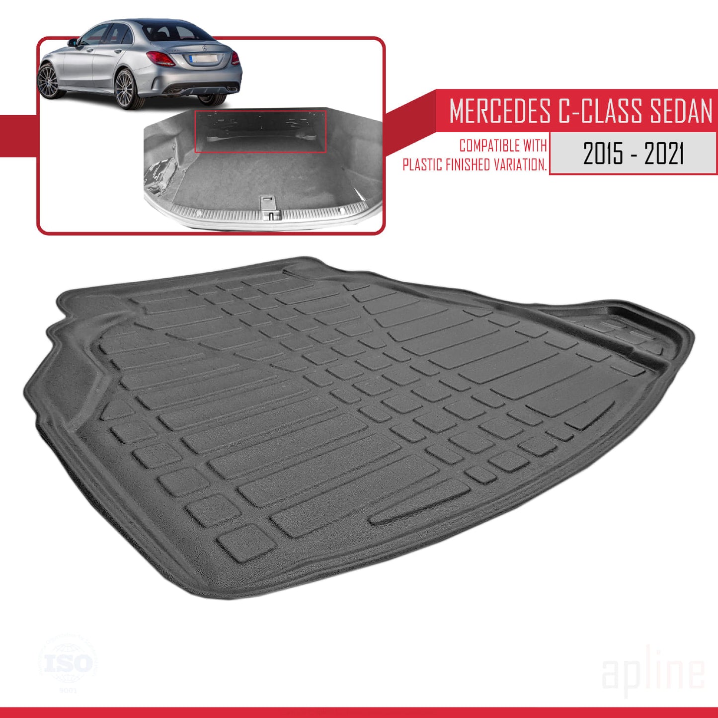 Compatible avec Mercedes Classe C 4 (W205) V2 2015-2021 Flexible Tapis de Coffre Plancher de Chargement Noir