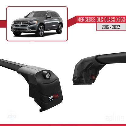 Compatible avec Mercedes Classe GLC (X253) 2016-2022 (pas de toit ouvrant) ACE-2 Barres de Toit Railing Porte-Bagages de Voiture Noir Aluminium 2 Barres