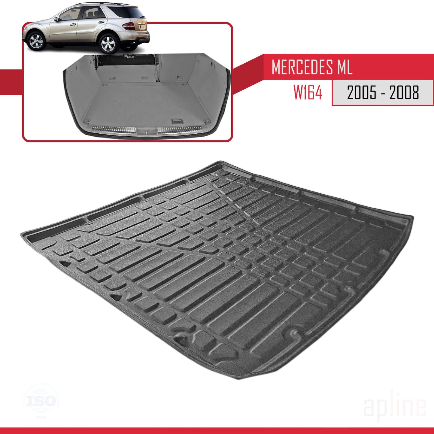 Compatible avec Mercedes Classe M 2 (W164) 2005-2008 Flexible Tapis de Coffre Plancher de Chargement Noir