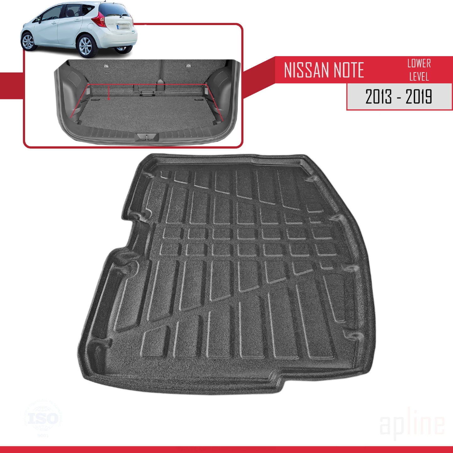 Tapis de Coffre pour Nissan Note 2014-2019 Flexible NOIR
