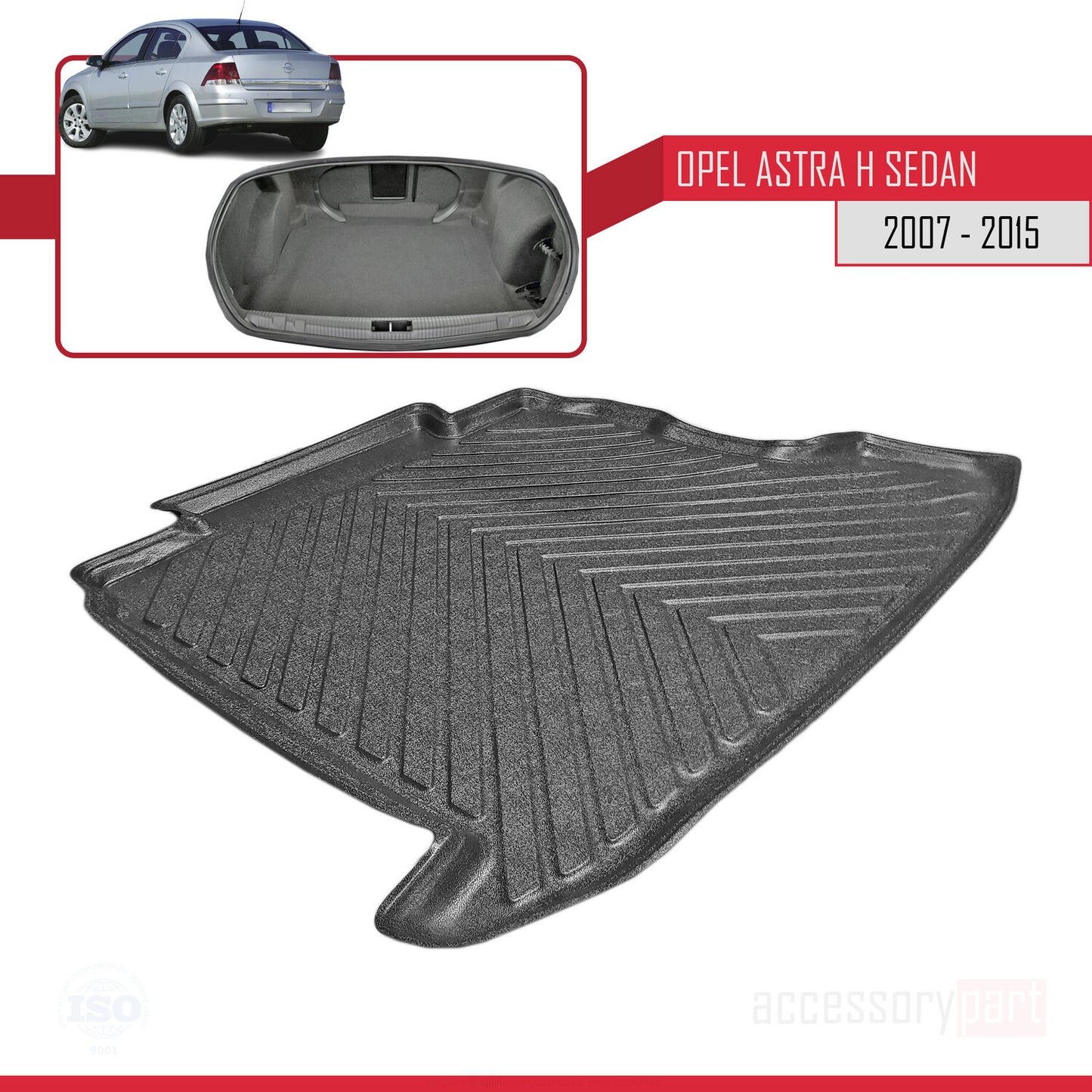 Compatible avec Opel Astra H (A04) Berline 2007-2015 Flexible Tapis de Coffre Plancher de Chargement Noir