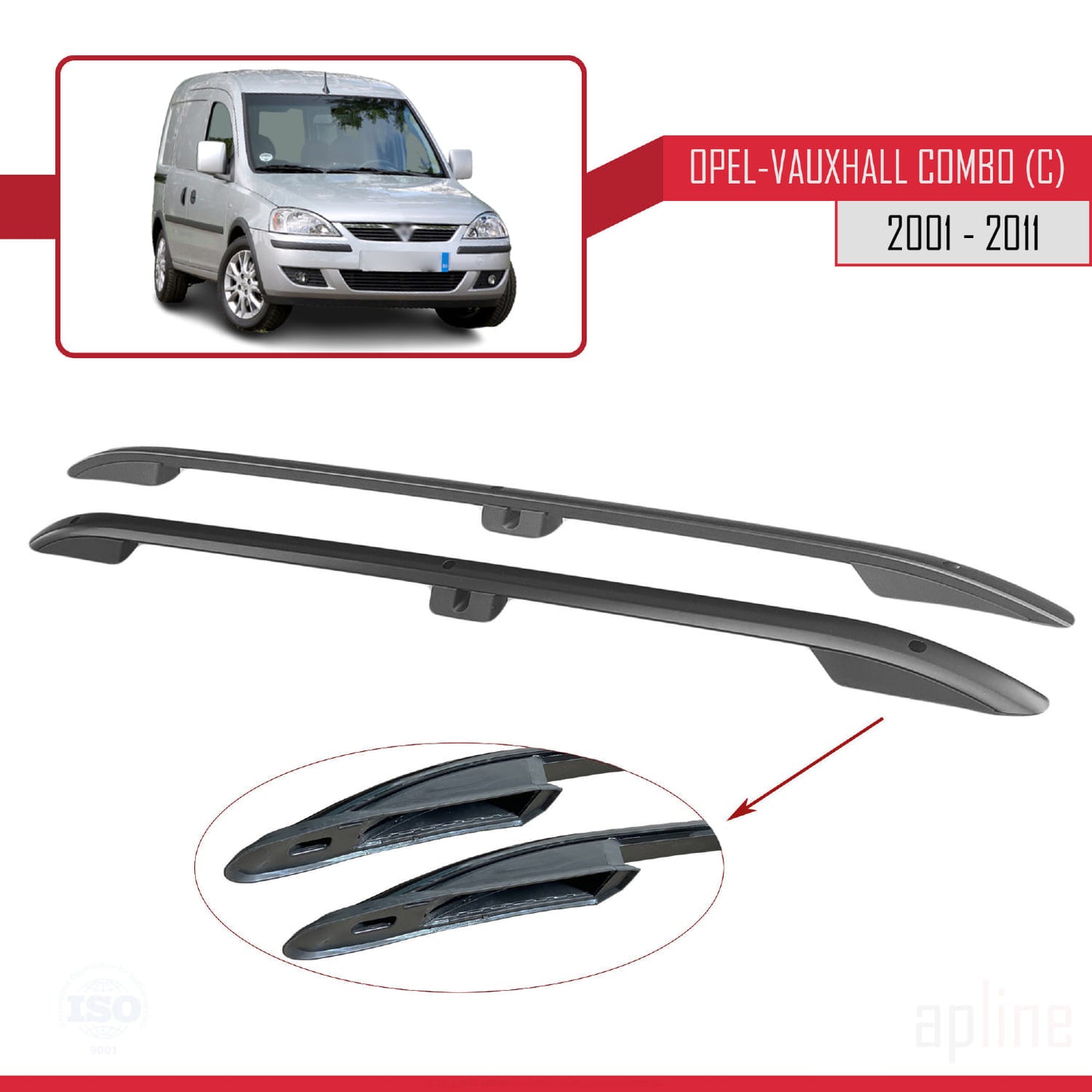 Compatible avec Opel Combo C 2001-2011 (Empattement Court L1/H1) Rails de Toit Porte-bagages sur le Toit (Modèle Adhésif) Noir