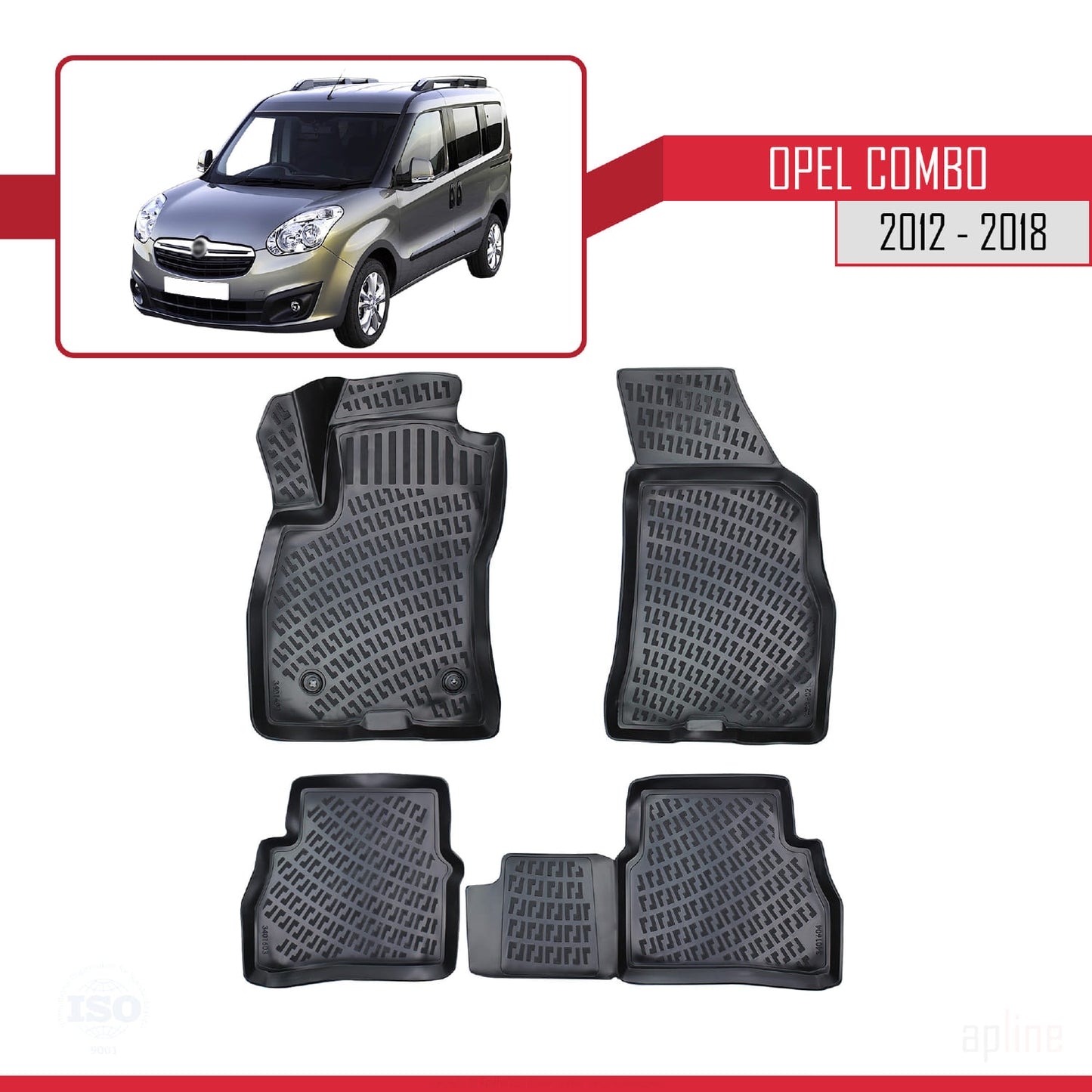 Compatible avec Opel Combo D 2012-2018 4D Tapis de Voiture Noir