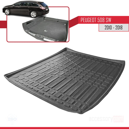 Compatible avec Peugeot 508 (W23) Break 2010-2018 Flexible Tapis de Coffre Plancher de Chargement Noir
