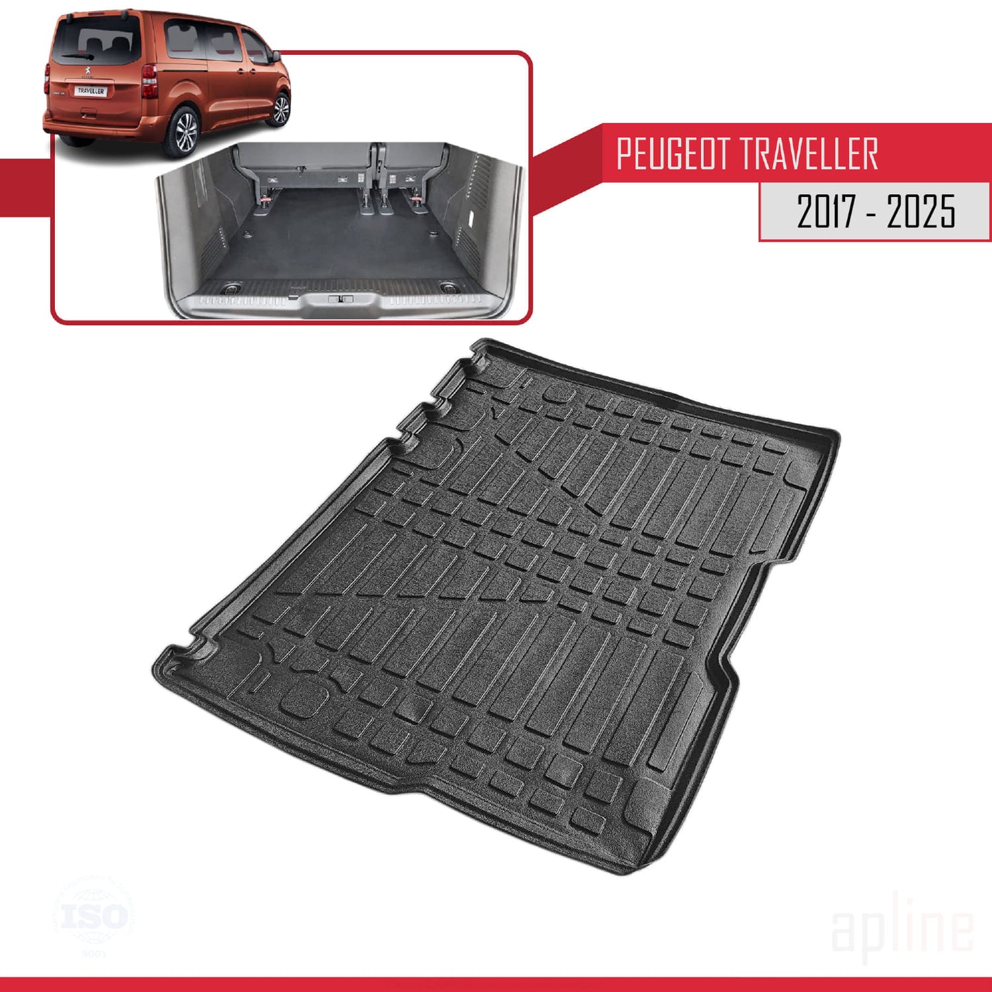 Compatible avec Peugeot Expert 3 Traveller 2017-2025 Flexible Tapis de Coffre Plancher de Chargement Noir